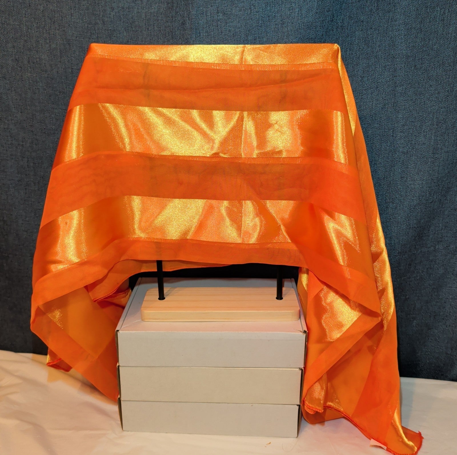 Vintage Orange Striped Scarf Sheer Satin Oblong Rectangular Wrap Retro