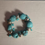 Chunky Faux Turquoise Silver Tone Stretch Bracelet Boho Y2K NWOT