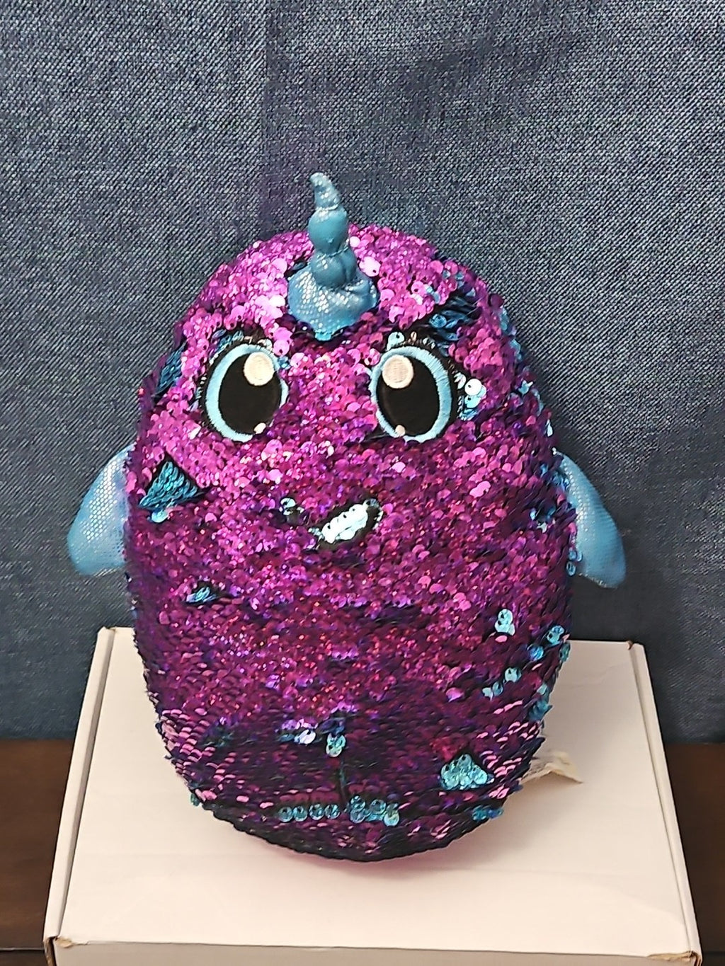 Shimmeez Arlo Narwhal Plush 11" | Reversible Sequin Blue to Purple | Sensory