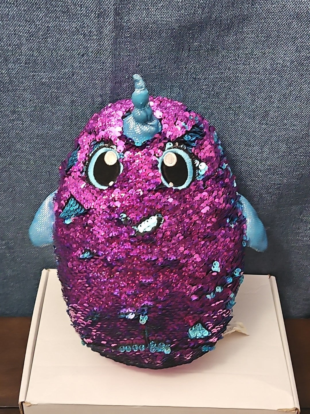 Shimmeez Arlo Narwhal Plush 11" | Reversible Sequin Blue to Purple | Sensory