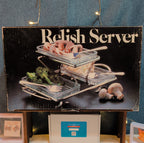 Leonard Silverplate 3 Tier Relish Tray Glass Insert Vintage New Open Box