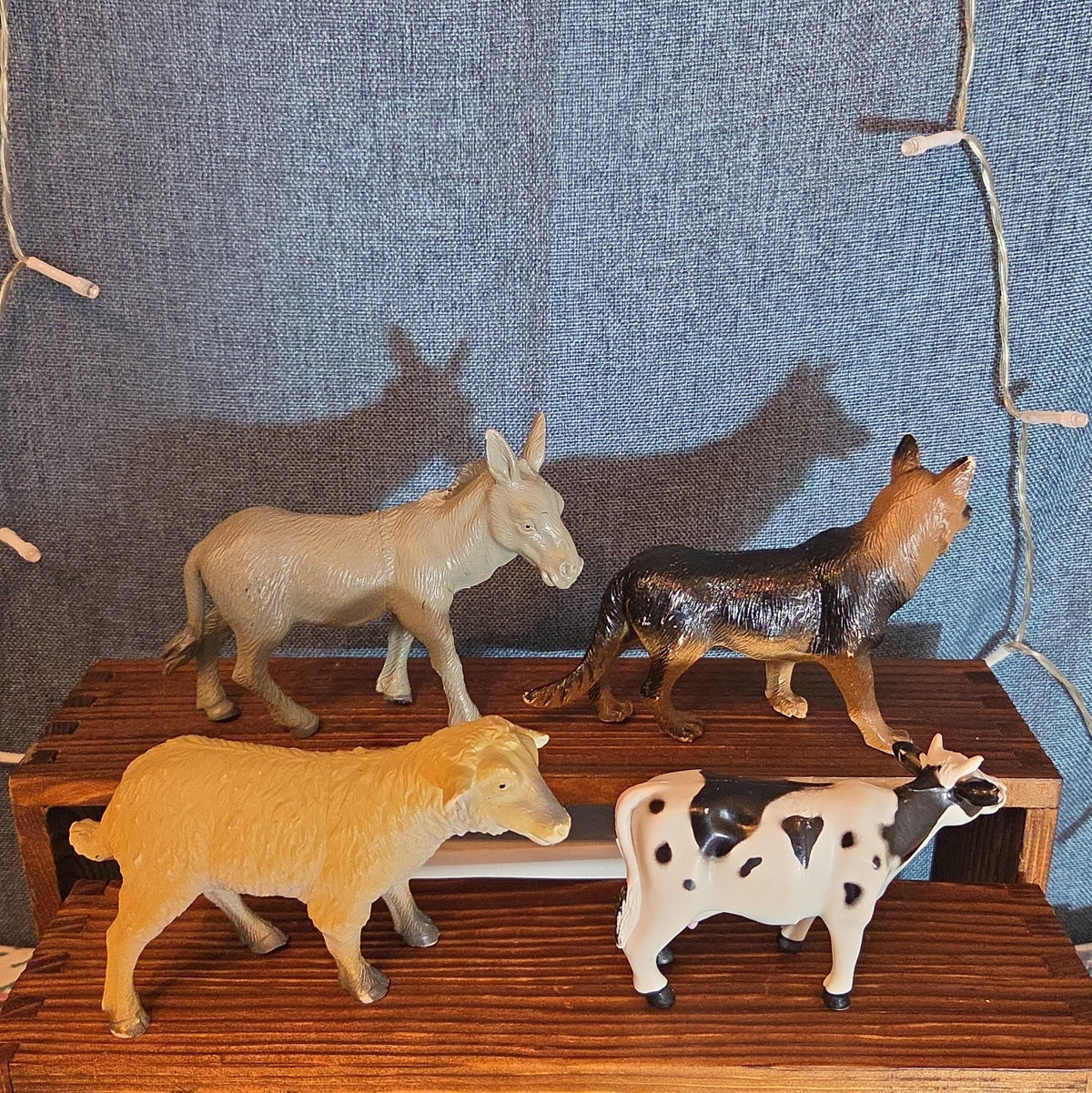 Plastic Animal Figure Lot 4 Farm Cow Sheep Dog Donkey