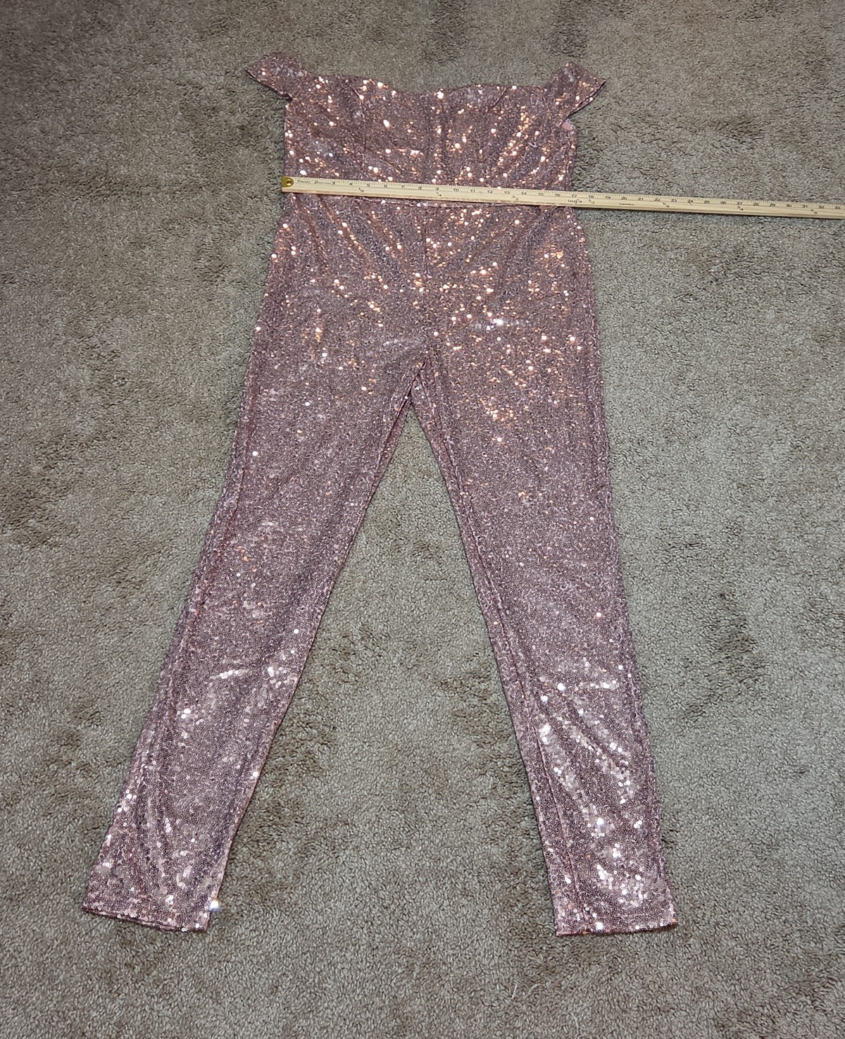 Rose Gold Sequin Off Shoulder Party Jumpsuit Romper  XL