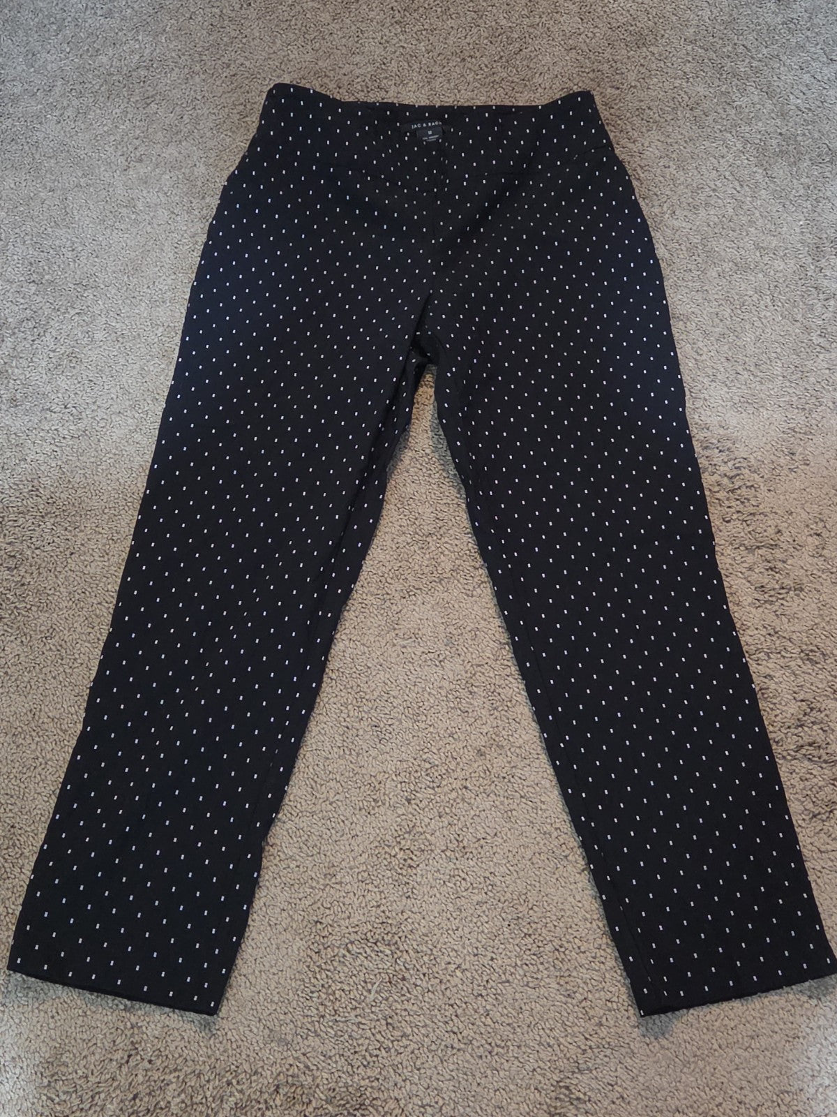 Zac & Rachel Pants 12 Black White Polka Dot Pull On Stretch