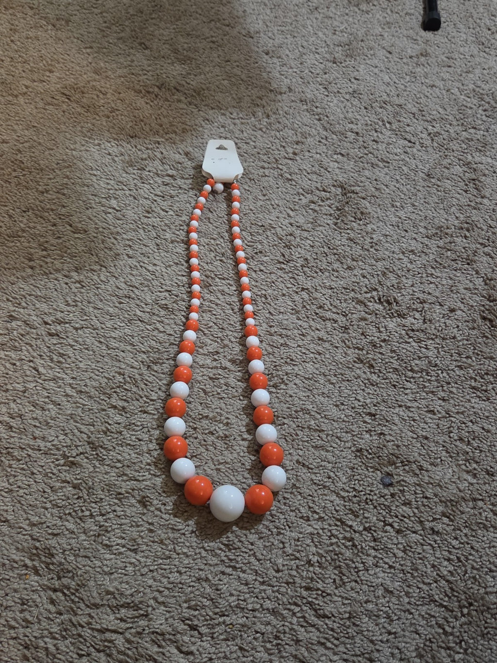 Chunky Bubblegum Bead Necklace Earring Set Orange White Retro