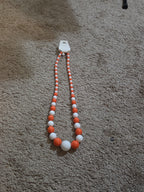 Chunky Bubblegum Bead Necklace Earring Set Orange White Retro