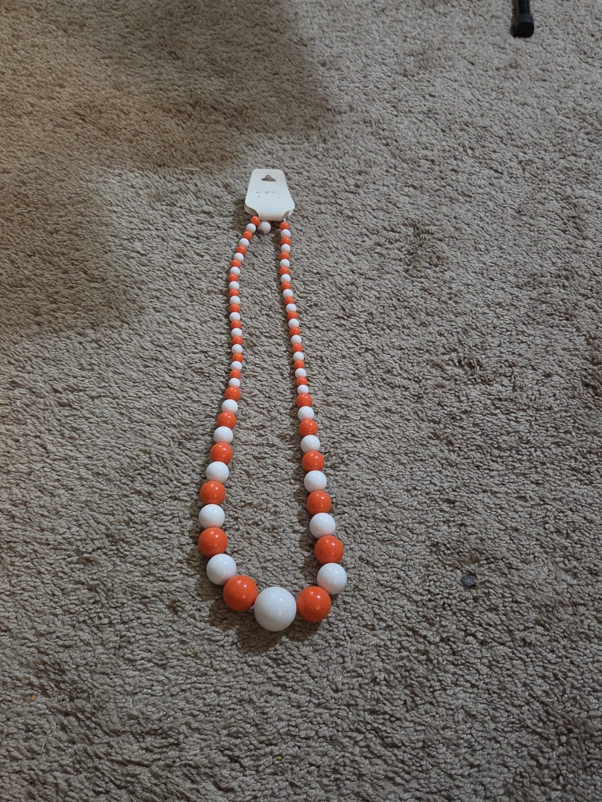 Chunky Bubblegum Bead Necklace Earring Set Orange White Retro