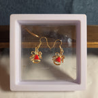 Gold Christmas Bells Drop Earrings 3/4" Red Enamel