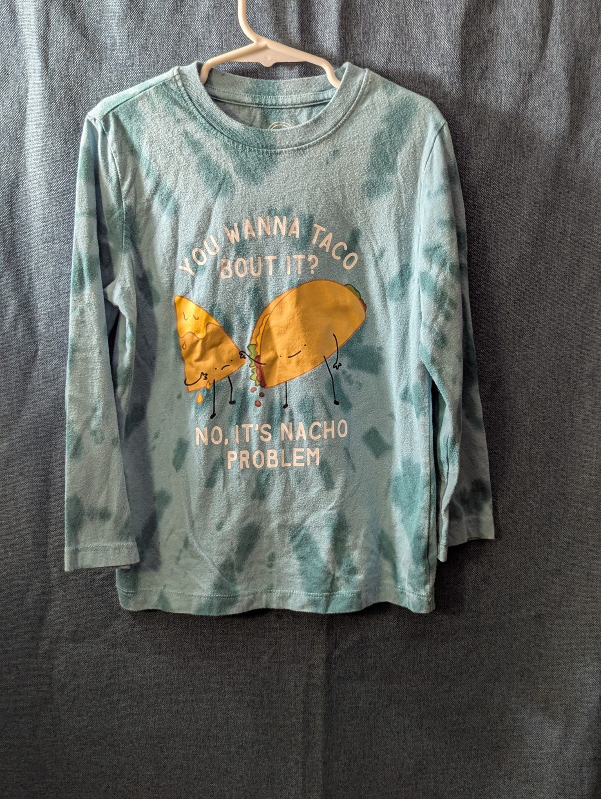 Wonder Nation Boys Shirt Size 6-7 S Long Sleeve Tie Dye Green Taco Funny Graphic