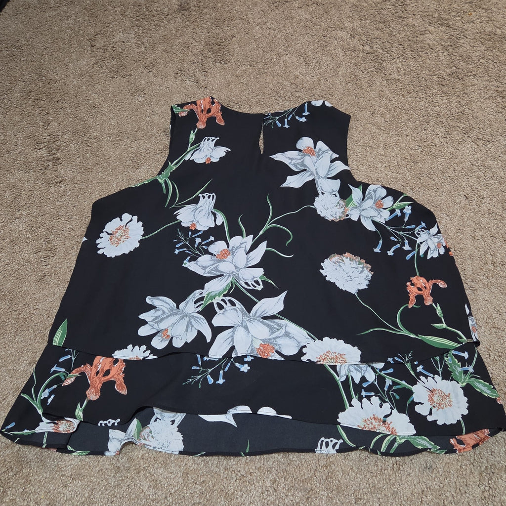 Simply Styled Sears Floral Sleeveless Blouse Tiered Top L