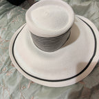 Tuscany Wide Brim Church Derby Dress Hat Black White Flower Bow Ribbon