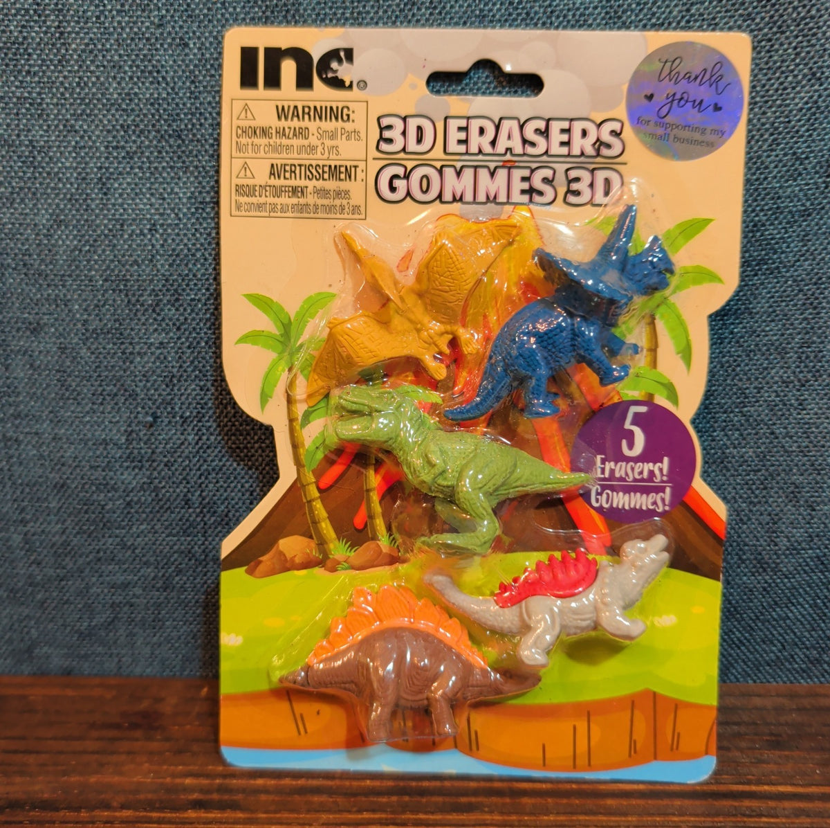 Inc 3D Dinosaur Erasers Set 5-Pack Latex-Free Kids
