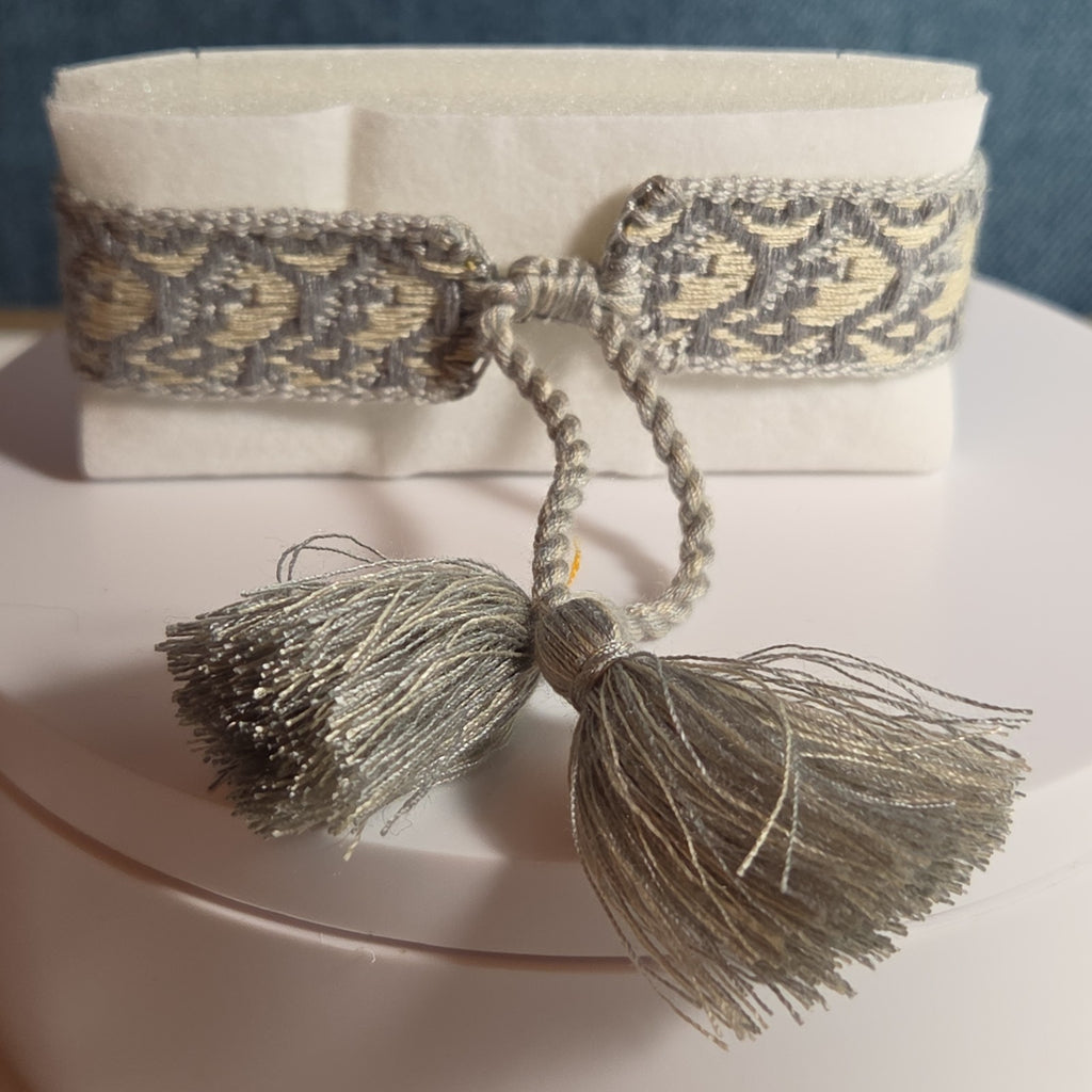 J'Adore Woven Friendship Bracelet Grey Tassel Designer Inspired