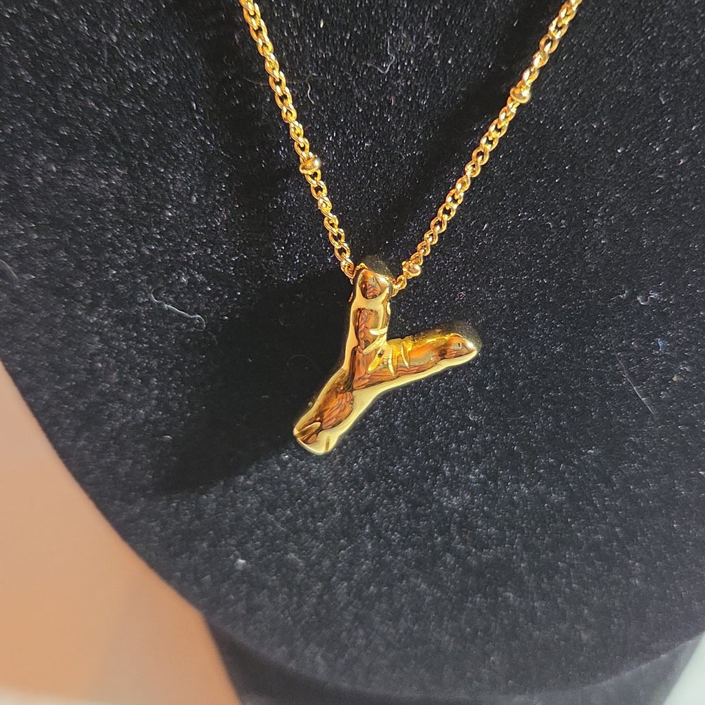 Y Initial Bubble Letter Necklace Gold Tone Satellite