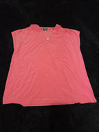 Anne Klein Sport Blouse Coral Lion Logo V-Neck Jersey Career Top Gently Used L