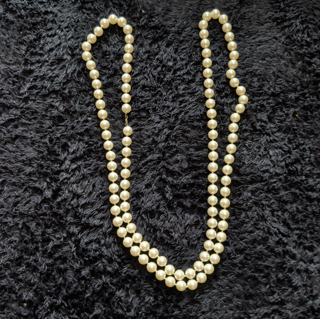 Vintage 54" Champagne Hand Knotted Faux Pearl Flapper Necklace