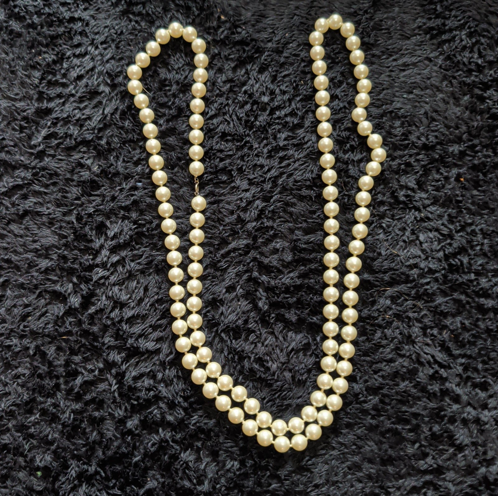 Vintage 54" Champagne Hand Knotted Faux Pearl Flapper Necklace