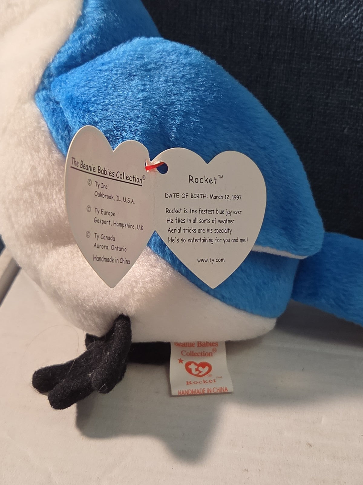 Ty Beanie Baby Rocket the Blue Jay Set Standard & Teenie Beanie 1998 NWT Bird