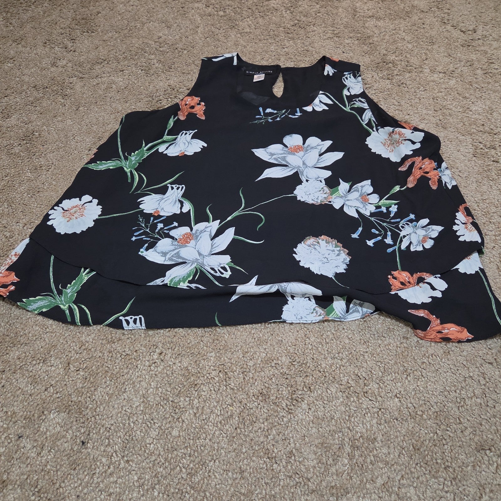 Simply Styled Sears Floral Sleeveless Blouse Tiered Top L