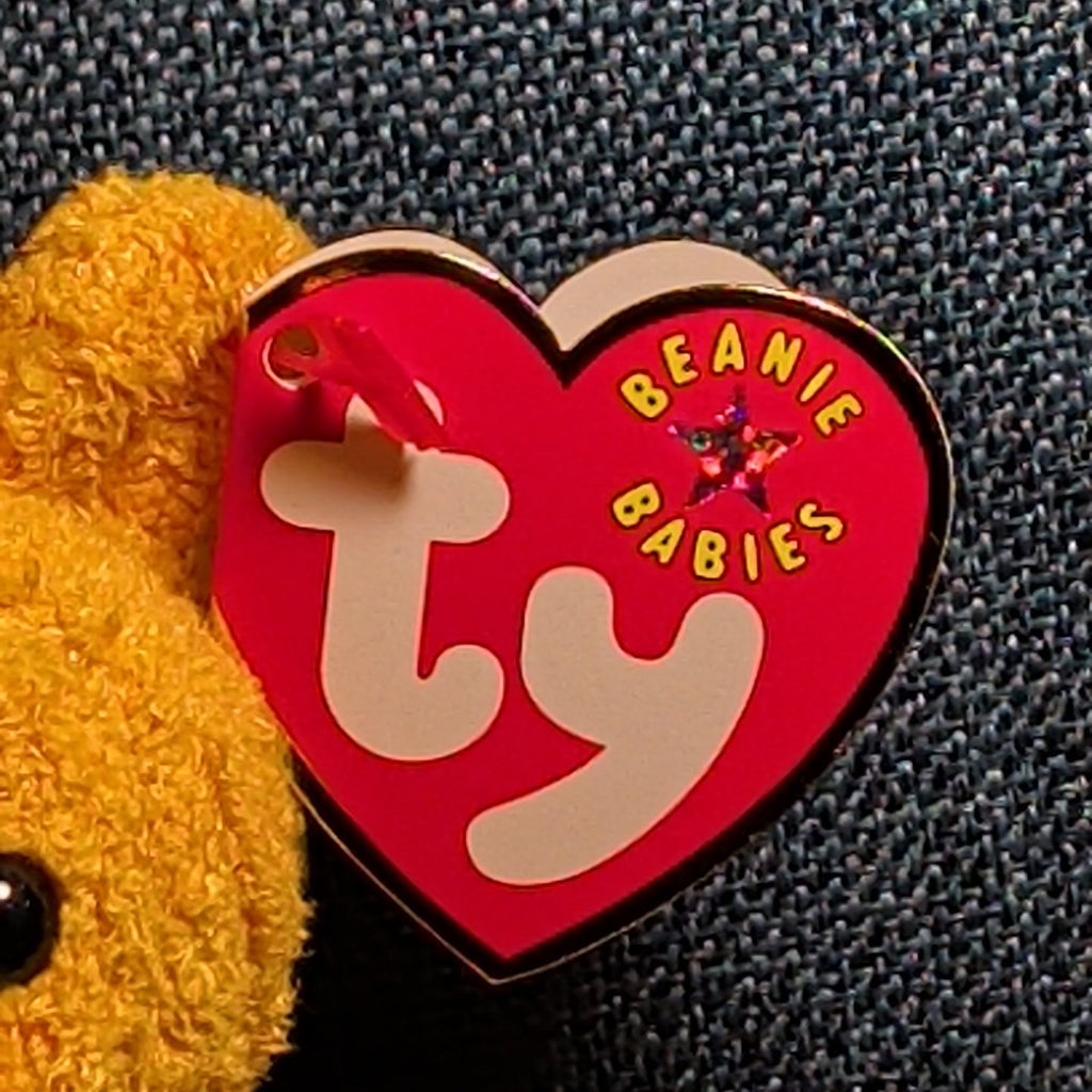 Ty Beanie Baby POOPSIE THE BEAR | 2001 Retired MWMT | Vintage Yellow Teddy Bear
