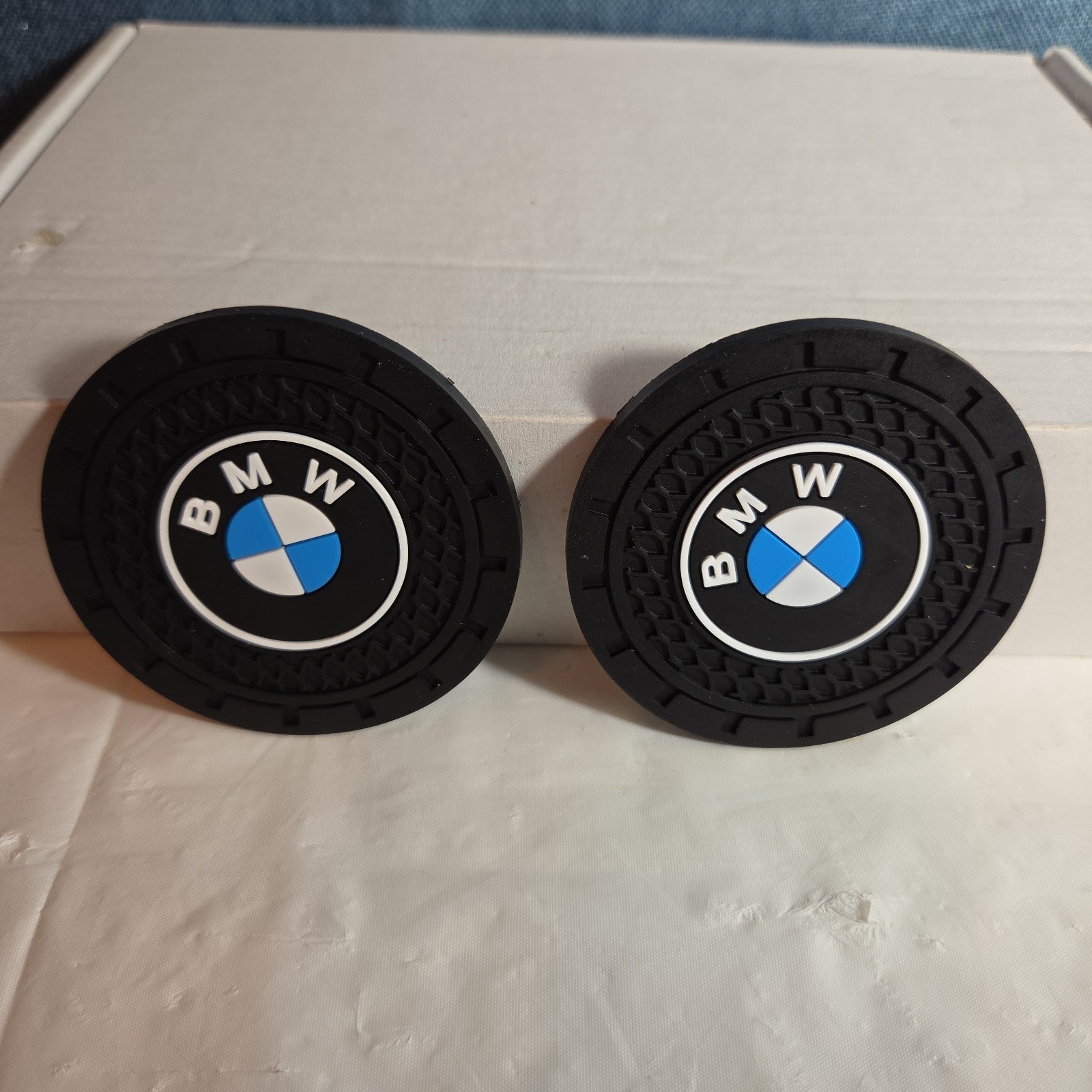 BMW Cup Holder Coasters Silicone Black Blue Auto Accessory