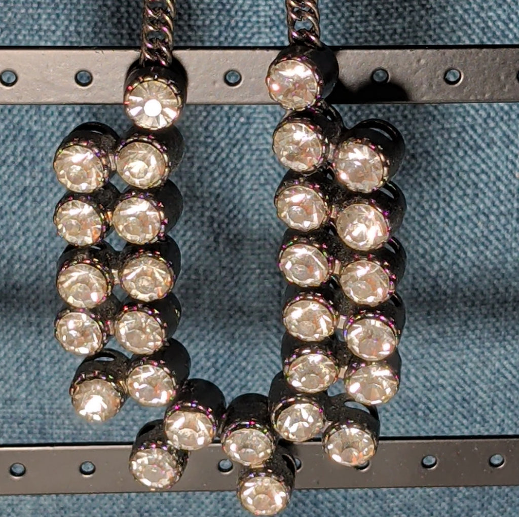 Gunmetal Double Layer Crystal Statement Necklace Edgy Glam