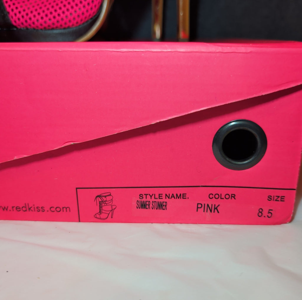 RedKiss Summer Stunner Heels Size 8.5 Pink Black Lace Up Caged Stiletto
