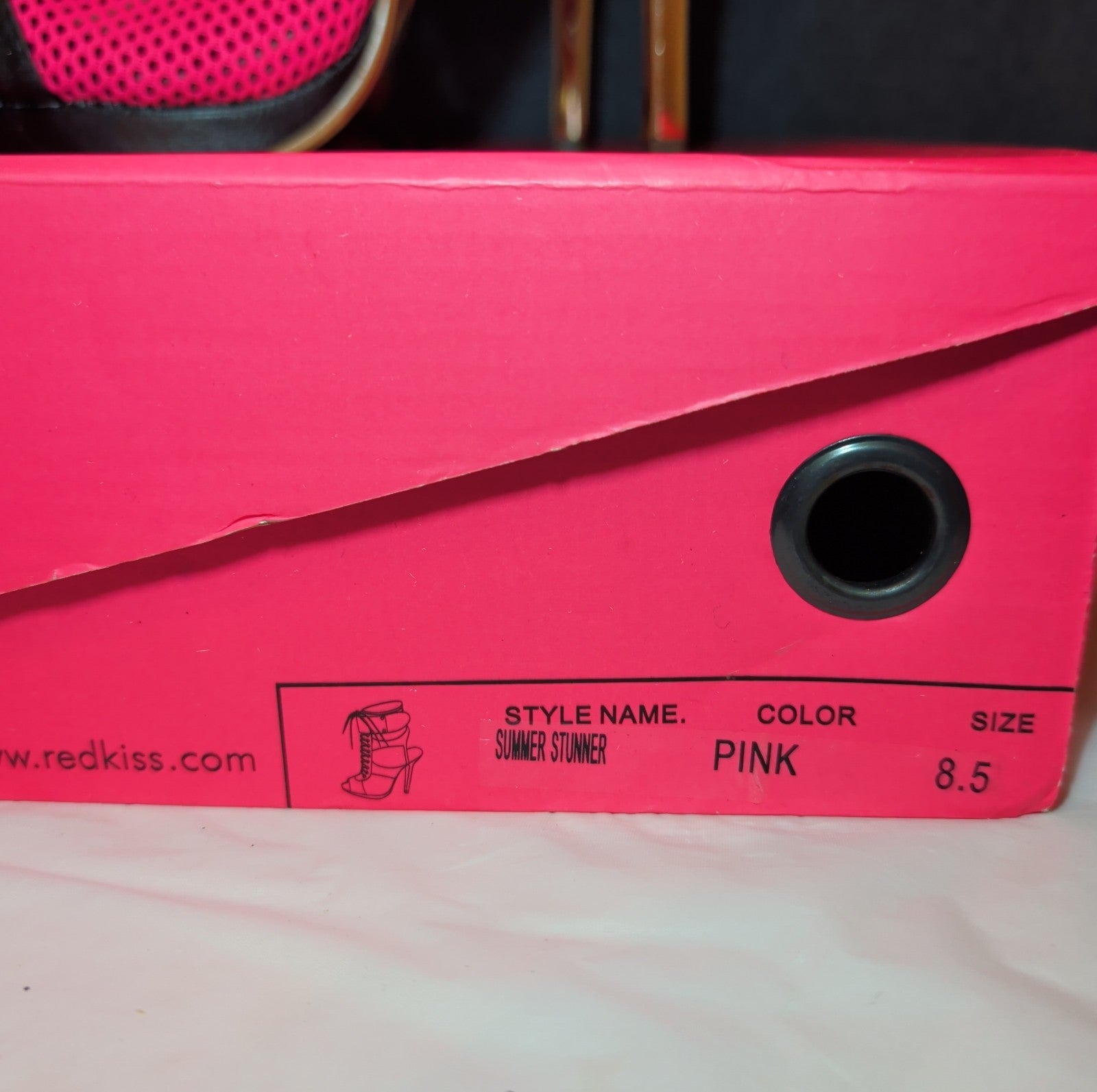 RedKiss Summer Stunner Heels Size 8.5 Pink Black Lace Up Caged Stiletto