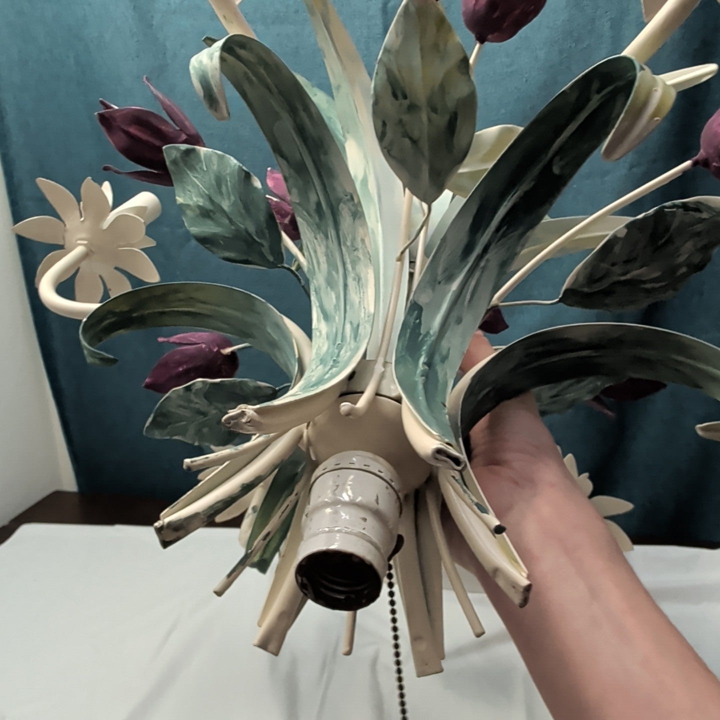 Vintage Floral Chandelier 6-Arm | Purple Tulips MCM | Hollywood | Tested