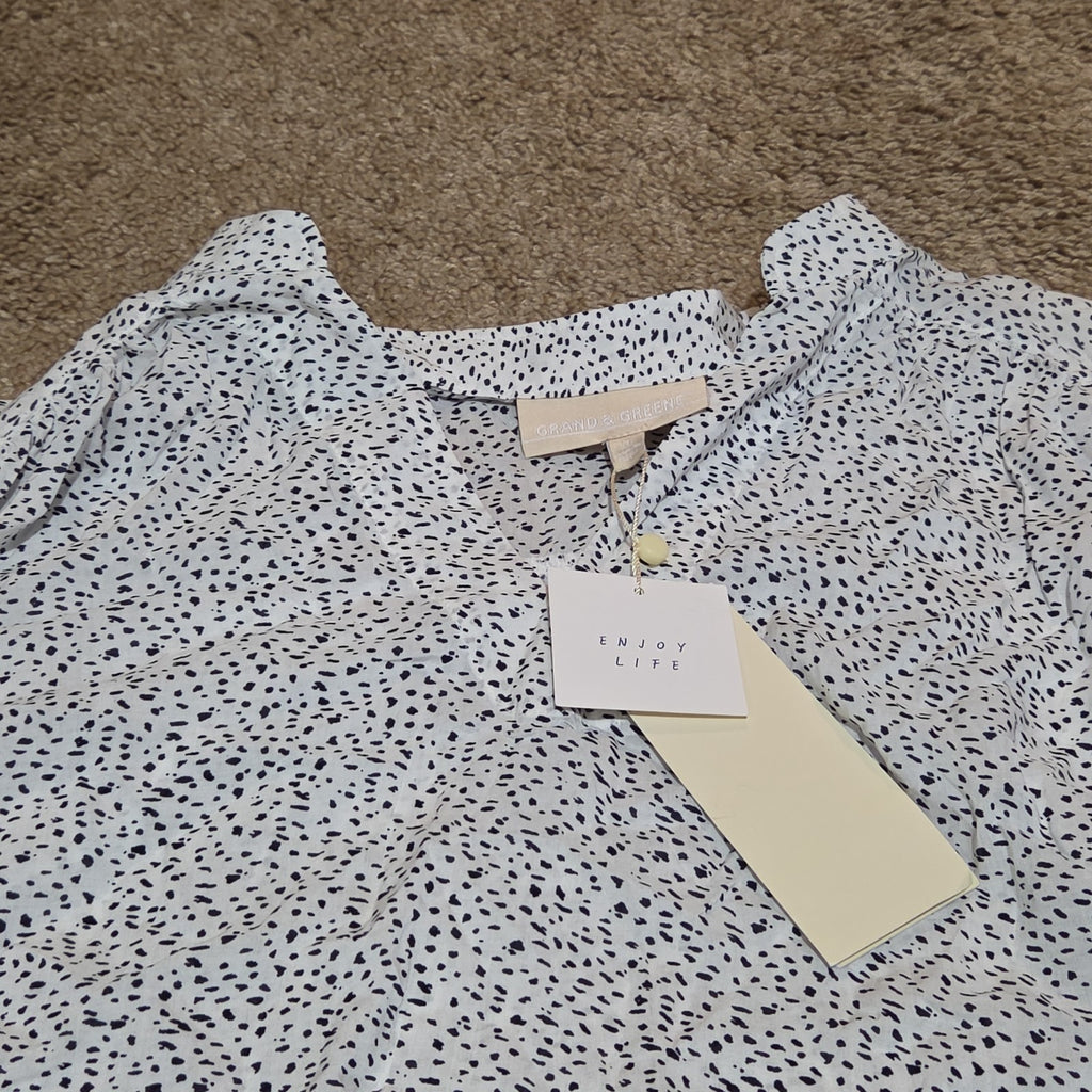 Grand & Greene Blouse Womens XL Speckled Print V-Neck Long Sleeve NWT Shirt