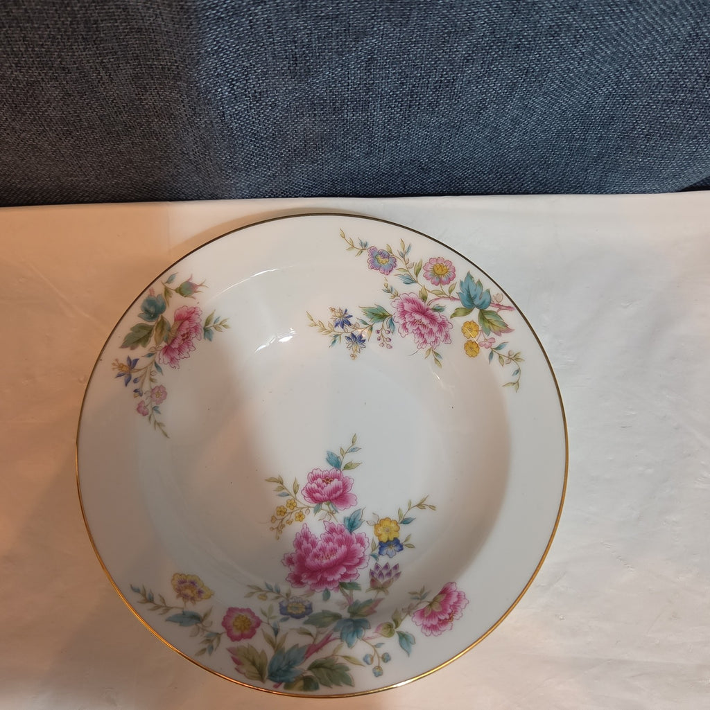 Noritake Peony 5053 China 7.5" Soup Bowl Floral Gold Rim Vintage