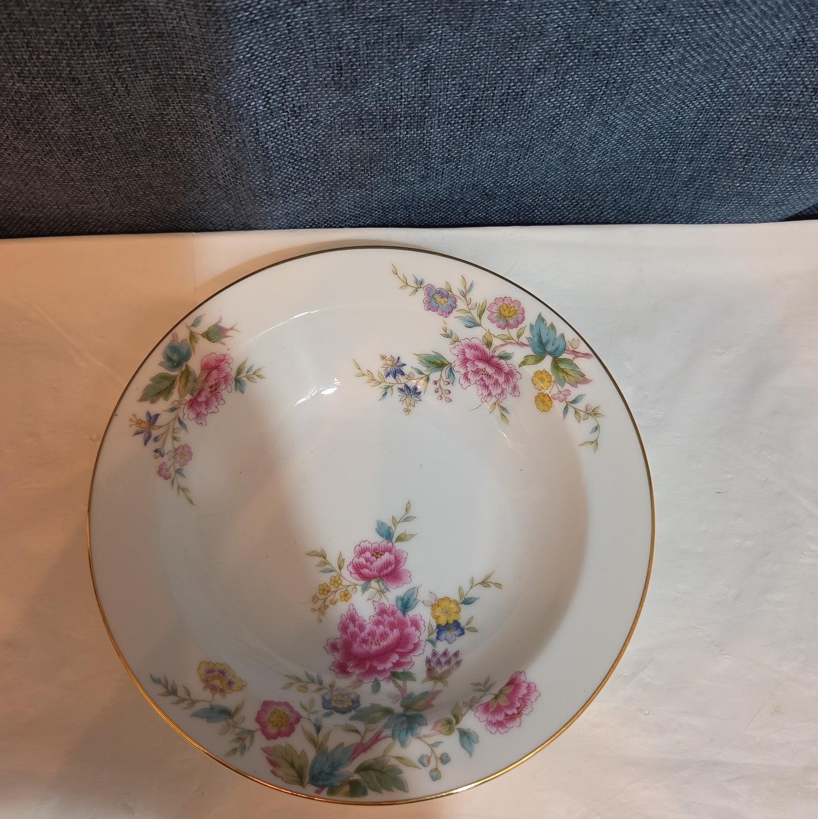 Noritake Peony 5053 China 7.5" Soup Bowl Floral Gold Rim Vintage