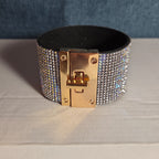 Rhinestone Wide Cuff Bracelet AB Crystal Gold Tone Y2K Glam Style NWOT