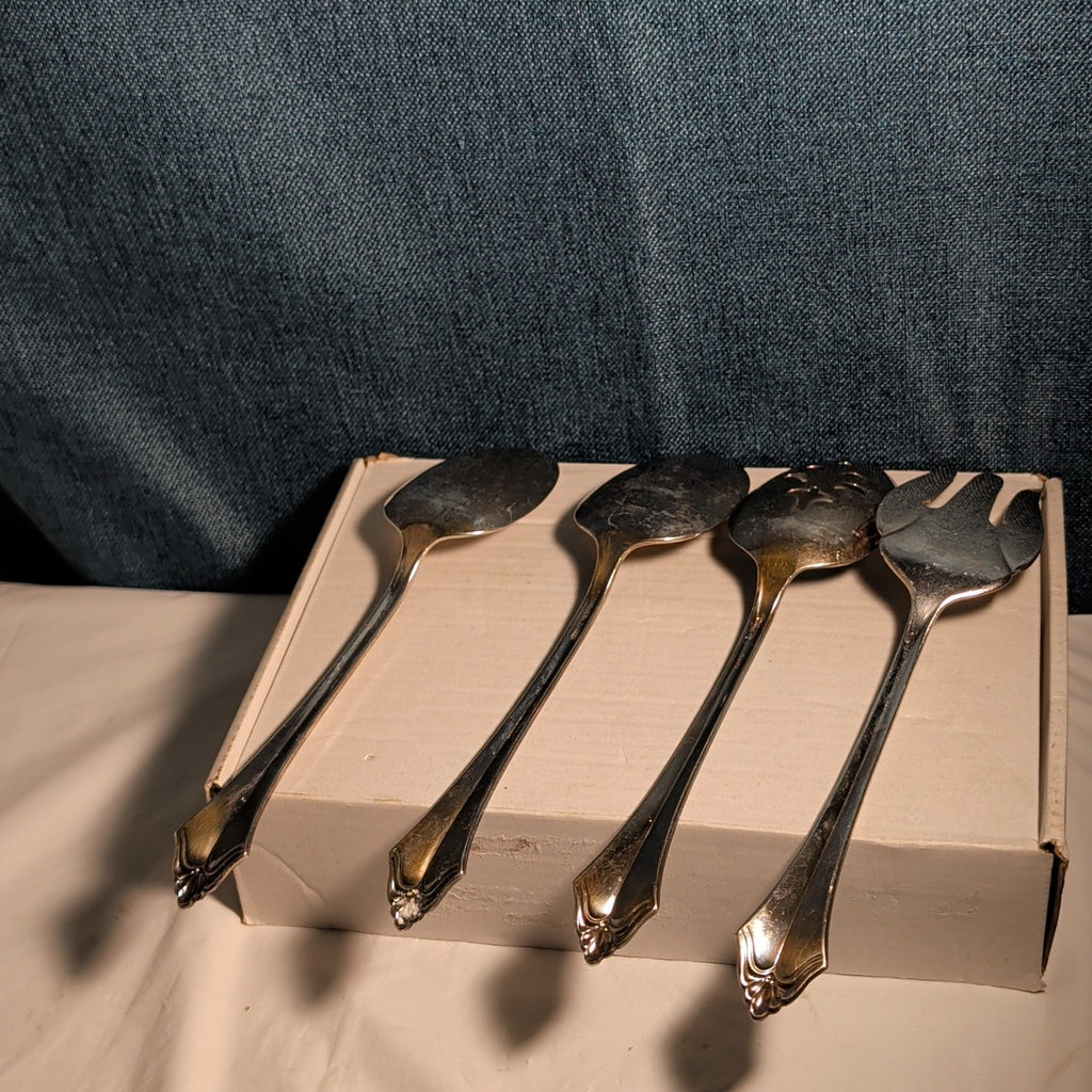 4 Pc ONEIDA Community ROYAL FLUTE Serving Set | Kenwood Meat Fork Spoons MCM