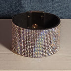 Rhinestone Wide Cuff Bracelet AB Crystal Gold Tone Y2K Glam Style NWOT