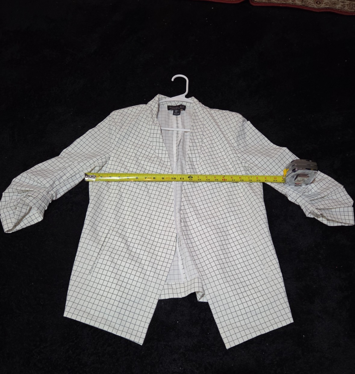 Rachel Zoe Open Front Blazer Women's S White Black Check 3/4 Sleeve Ruche Size L