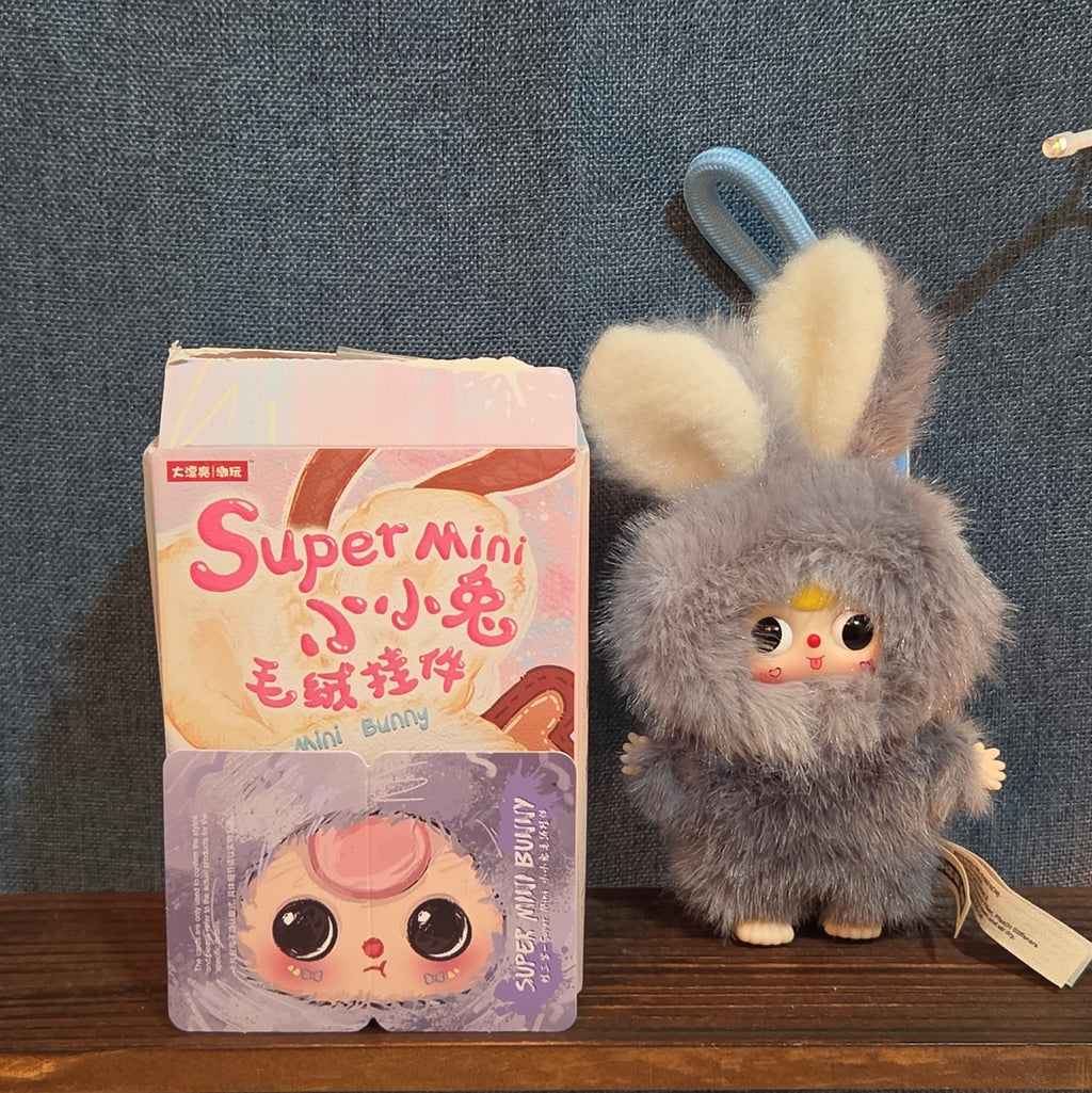 Baby Three Super Mini Bunny Letter S Gray Plush Bag Charm Pendant