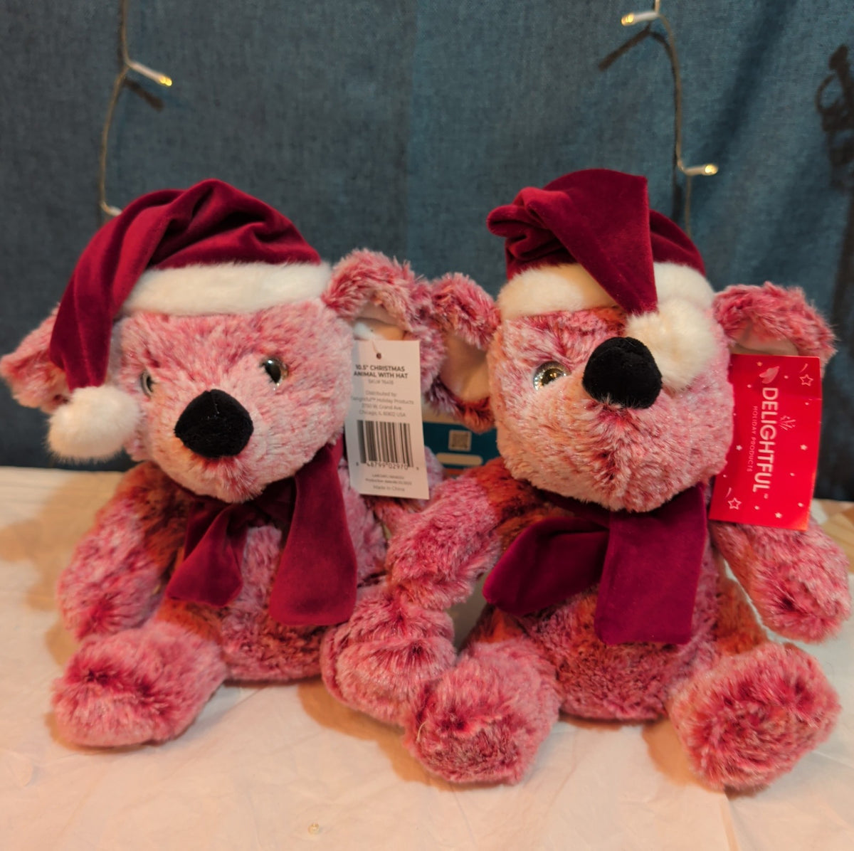 Delightful Holiday Christmas Teddy Bear Plush Lot 3 Pink Brown
