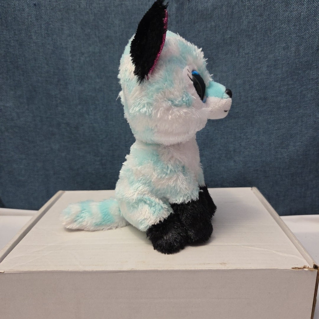 Ty Beanie Boos Atlas Aqua Chevron Fox 6" Plush Blue Glitter Eyes Retired MWMT