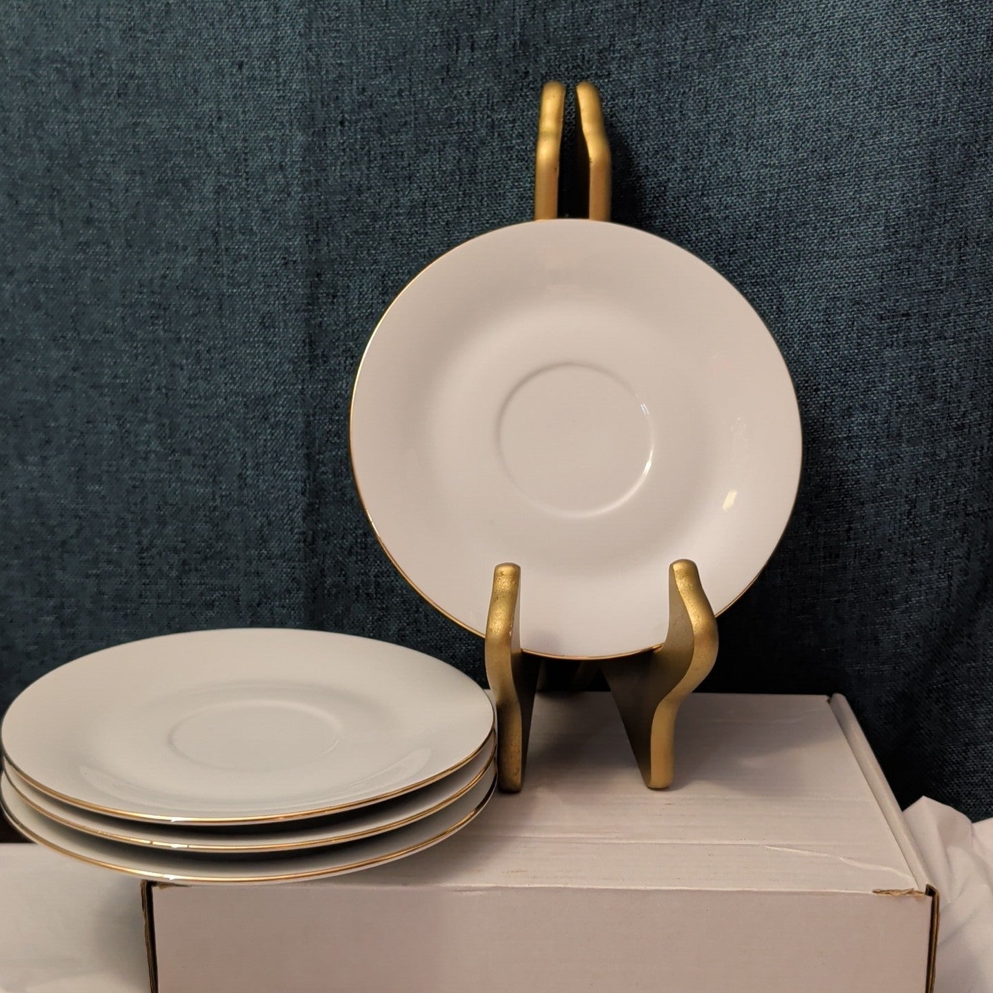 Set of 4 Sea Gull Fine China Saucers 6" | Jian Shang Gold Trim | Replacement