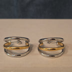 Triple Hoop Mixed Metal Gold Silver Tone Earrings Modern