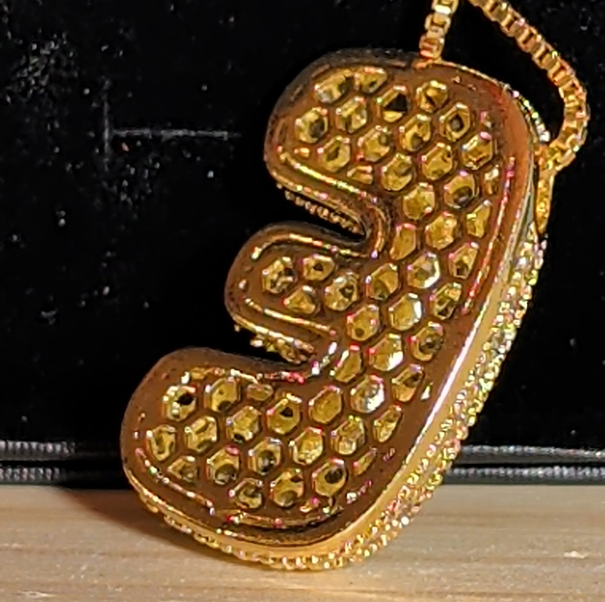 Bubble Letter E Necklace Rhinestone Gold Tone Y2K Vibe