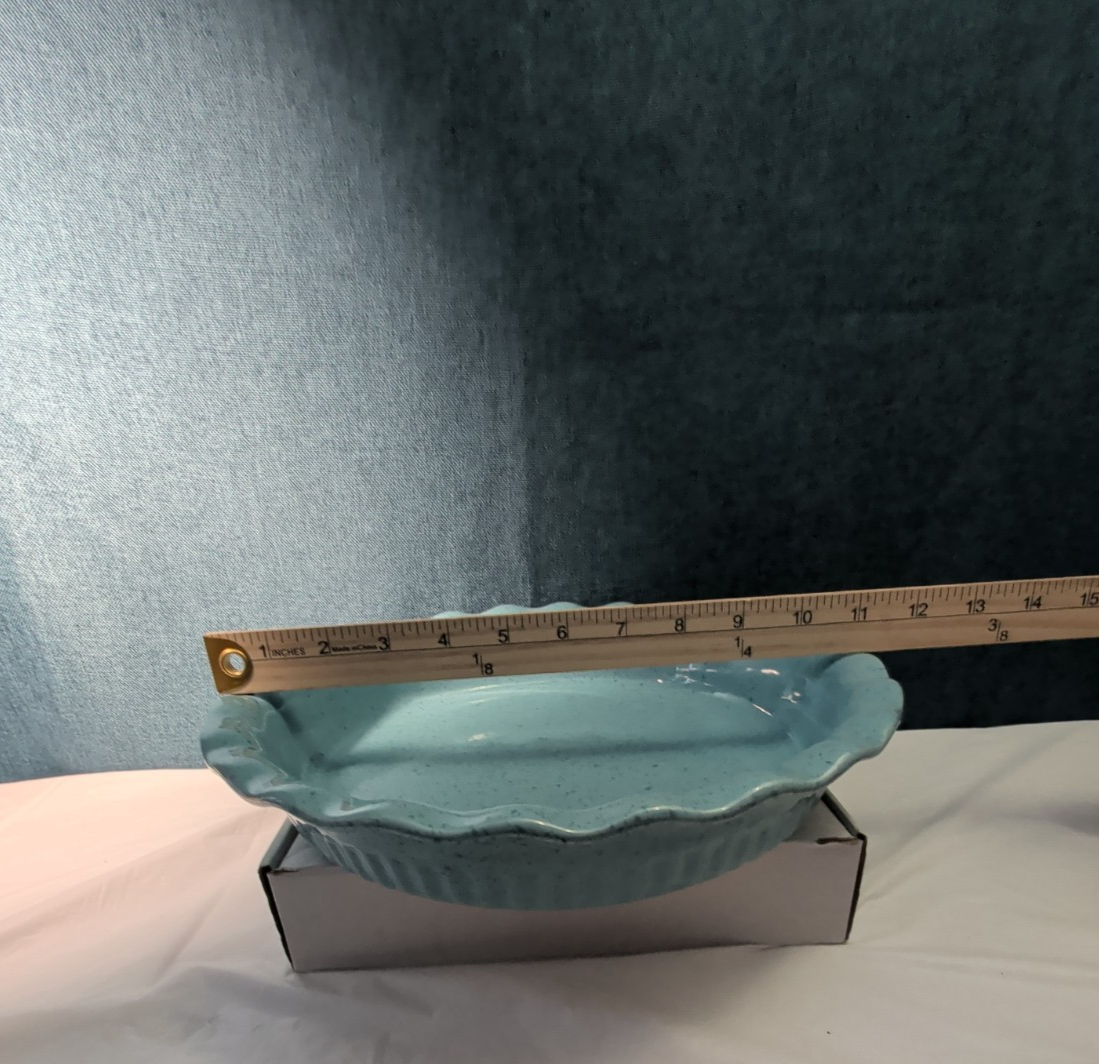 Paula Deen Pie Plate Robin's Egg Blue Speckled Stoneware 11.25" Ruffled Edge