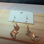 Christmas Stocking Snowflake Earring 2-Pair Set Enamel Gold-Tone Holiday NEW