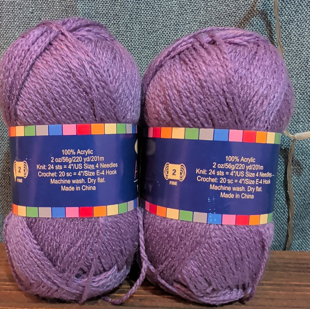 Herrschners Afghan Yarn 2 Ply Grape Purple Acrylic 2 Skein Lot