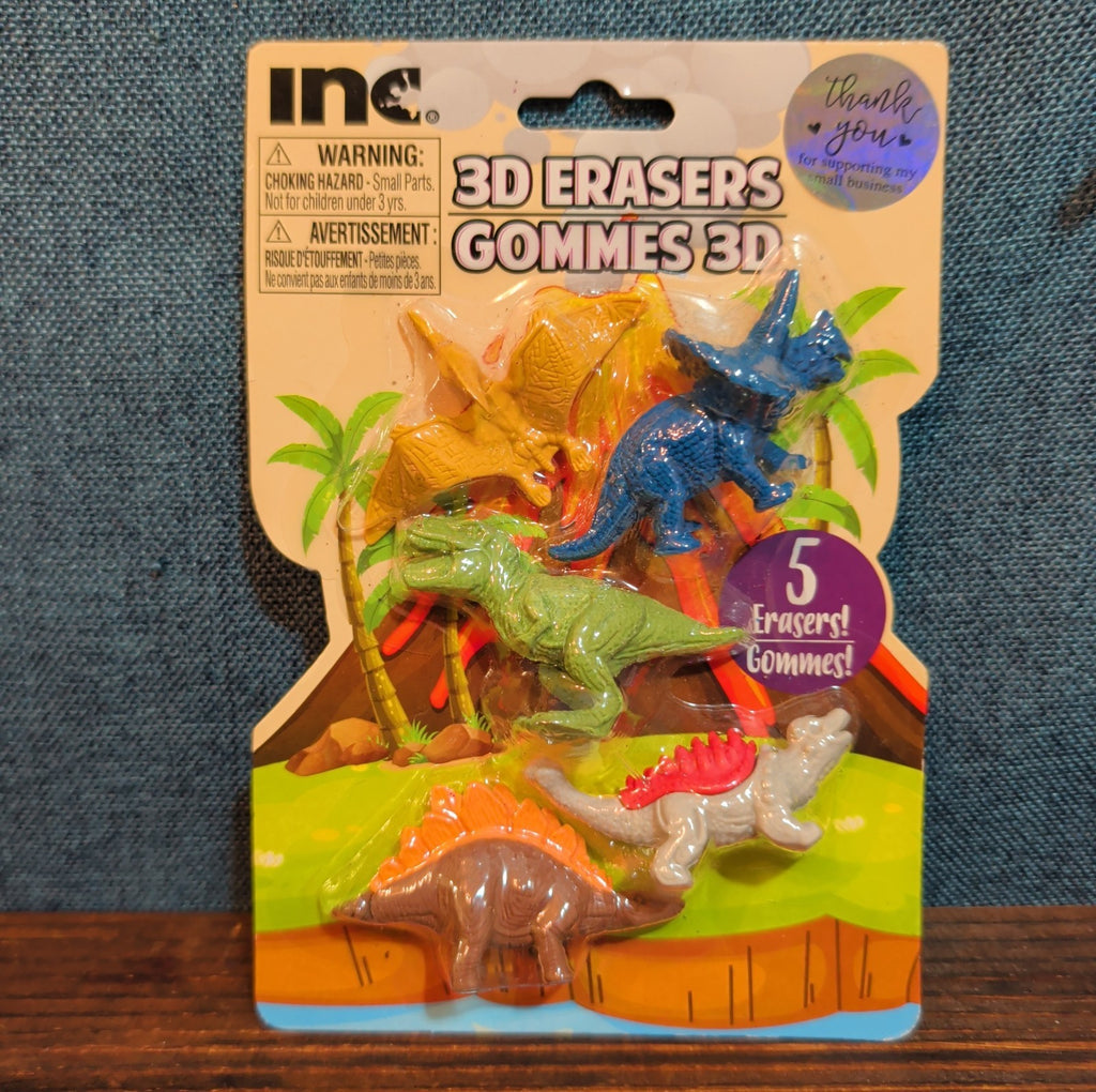 Inc 3D Dinosaur Erasers Set 5-Pack Latex-Free Kids