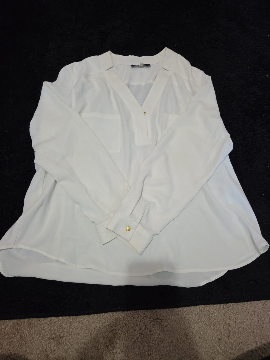 Nine West Blouse White Pocket Split Neck Career Top Gently Used Size PXL