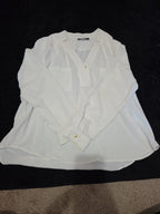 Nine West Blouse White Pocket Split Neck Career Top Gently Used Size PXL