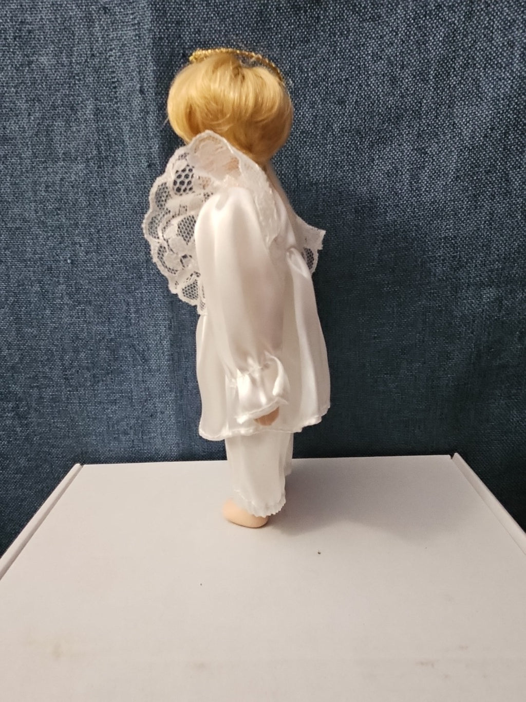 Vintage Porcelain Angel Doll | Blonde Guardian Angel with Halo