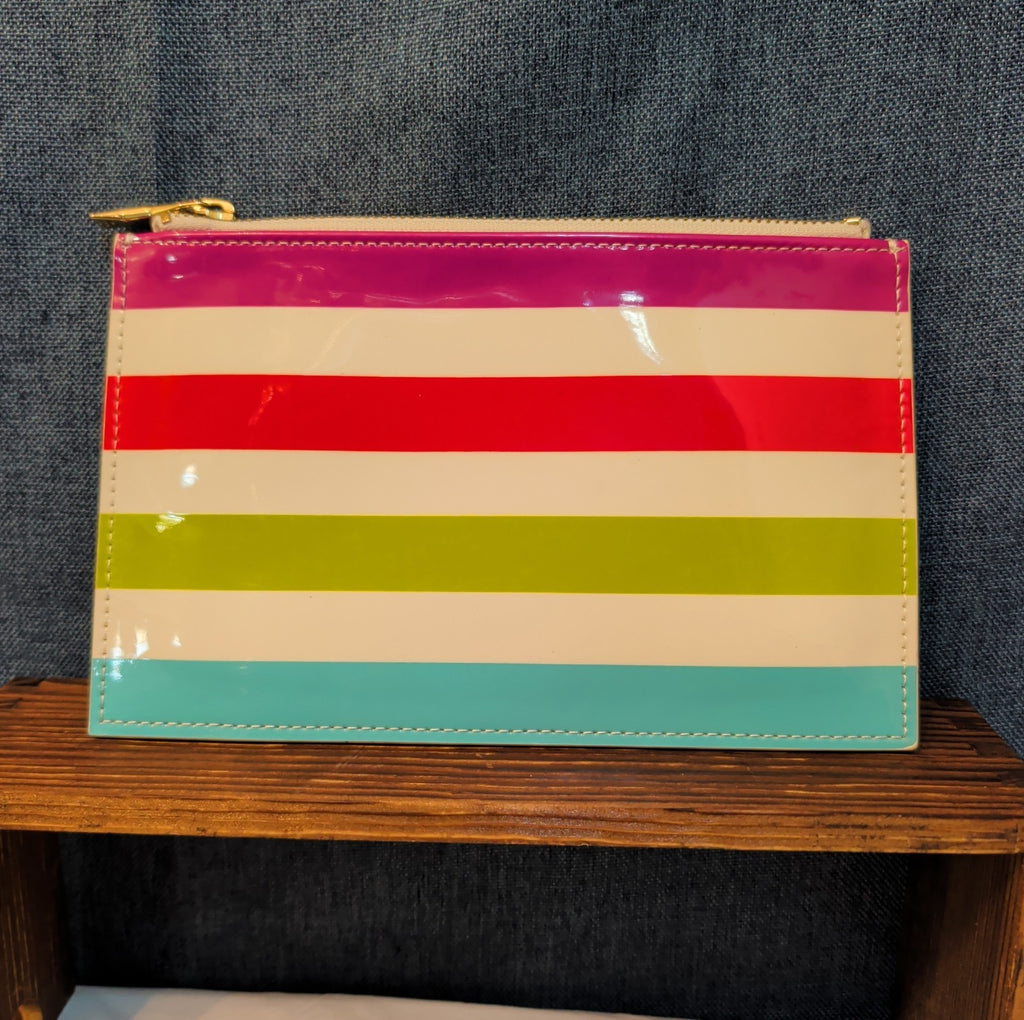 Kate Spade Striped Pencil Case Makeup Pouch Glossy Patent Preppy